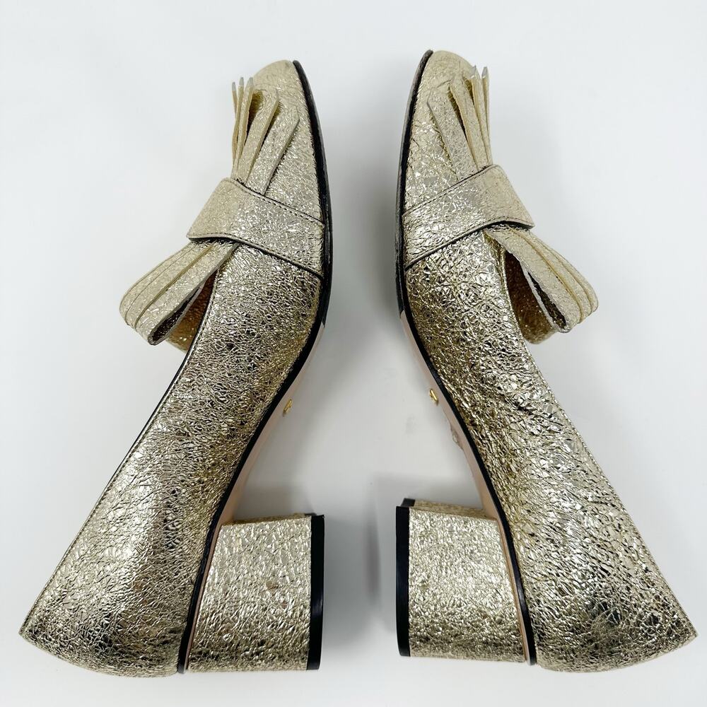 🆕 Gucci Galassia GG Platino Marmont Metallic Gold Block Loafers 37.5/7.5✨ - Picture 10 of 14